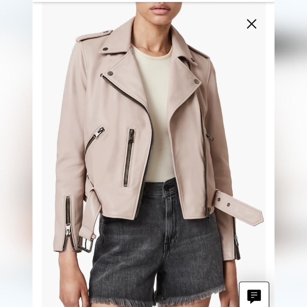 ALL Saints Balfern Biket Leather Jacket in Misty Lilac Size 0 or XXS